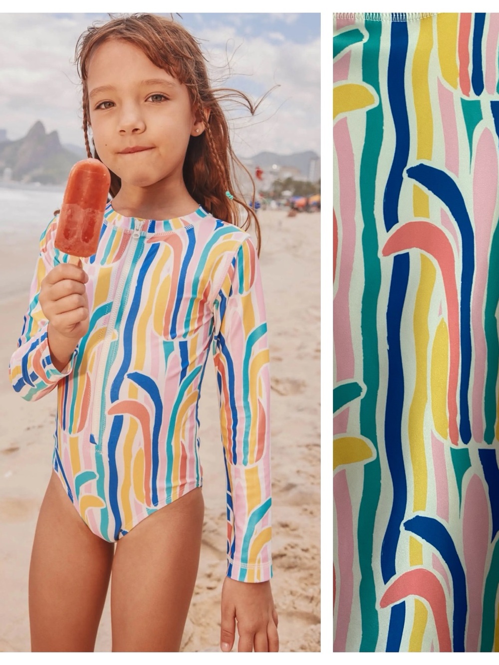 Tea Collection Rainbow Stripe Print Long Sleeve Rashguard One Piece Swimsuit 12